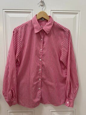 Foxcroft Wrinkle-Free Button-Down Shirt Size 8 Pink White Stripe